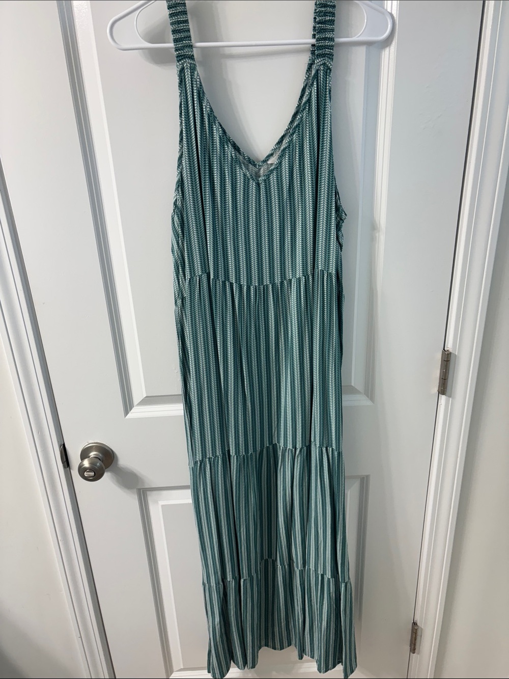 Striped Teal Maxi Dress with V-Neck